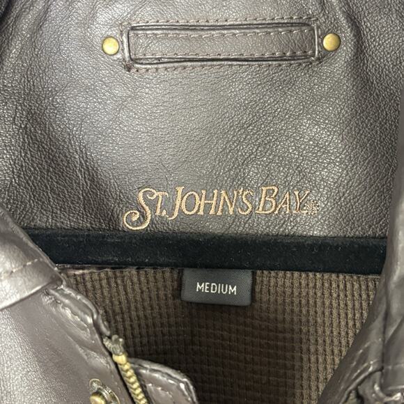 Vintage 90s St. John’s Bay Leather Jacket Bomber Flight Brown Grunge Mens M - Picture 4 of 5